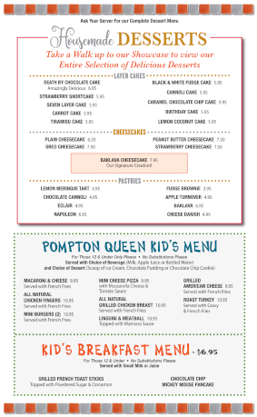 Pompton Queen Menu - Egg Platters/The Benedicts/Omelettes & Burritos